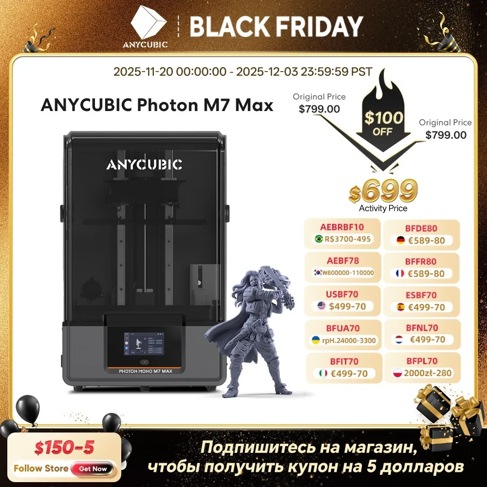 

ANYCUBIC Photon Mono M7 Max AE 7K Mono LCD 3D Printer 14.7L Ultra-Large Print Volume LCD Resin 3D Printer COB+ Light Source
