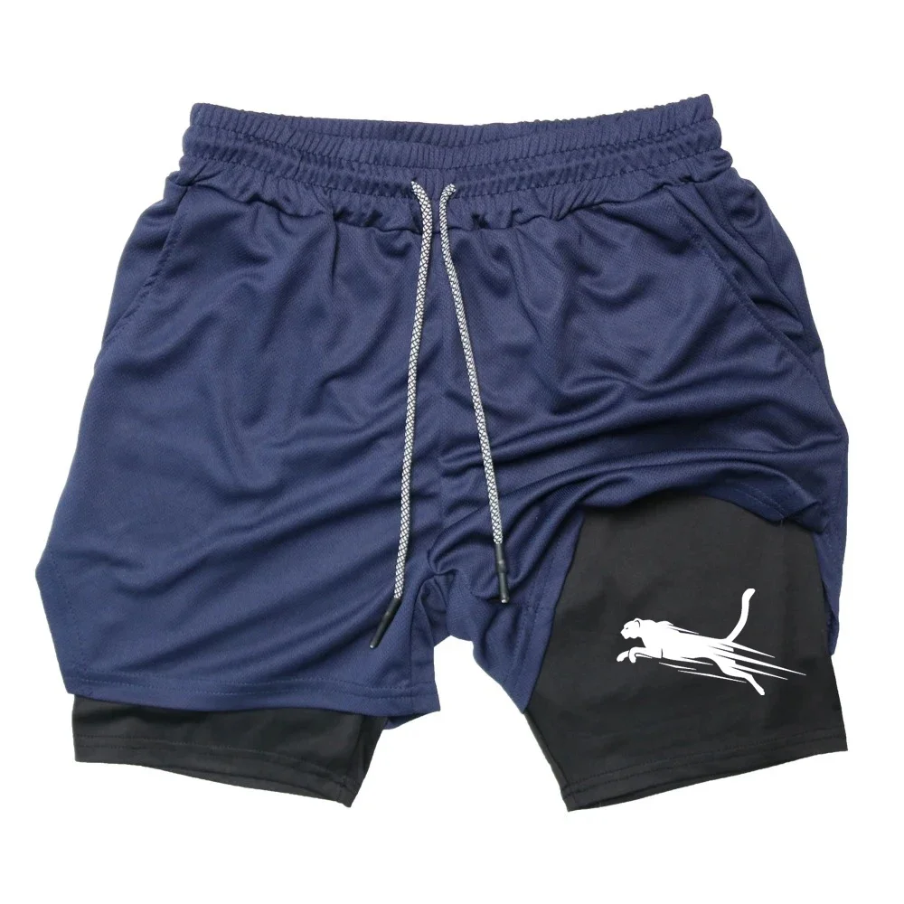 

Summer men's fitness training shorts, quick-drying double-layer sports tight pants, double-layer design, casual and fashionable