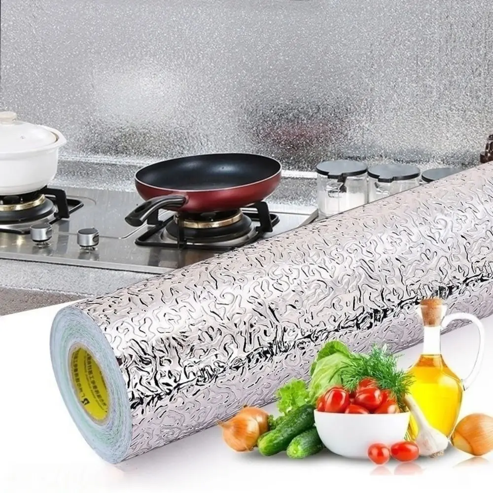 1 Roll Aluminum Foil Oil-proof Wallpaper High Temperature Self Adhesive Kitchen Sticker Anti Fouling 40x100cm 40x300cm