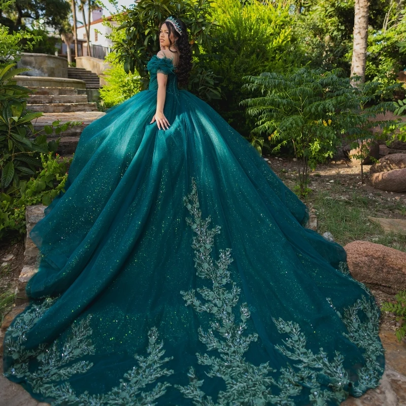 

Emerald Green Quinceanera Dress 2024 Mexico Applique Lace Beads Tull Vestidos De 15 Años XV Brithday Sweet 16 Dresses Ball Gown