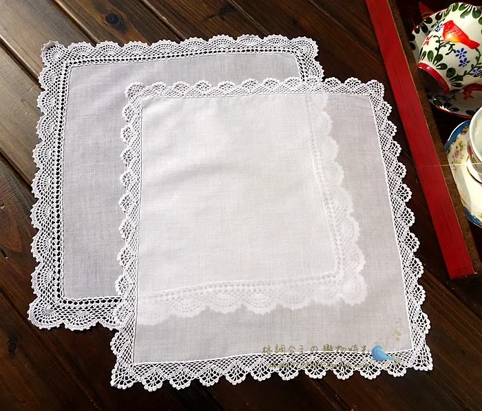 4 PCS Handmade Fine Line Hooks and Retro High Cotton Hand -cotton Napkin To Cover about 31cm handkerchief