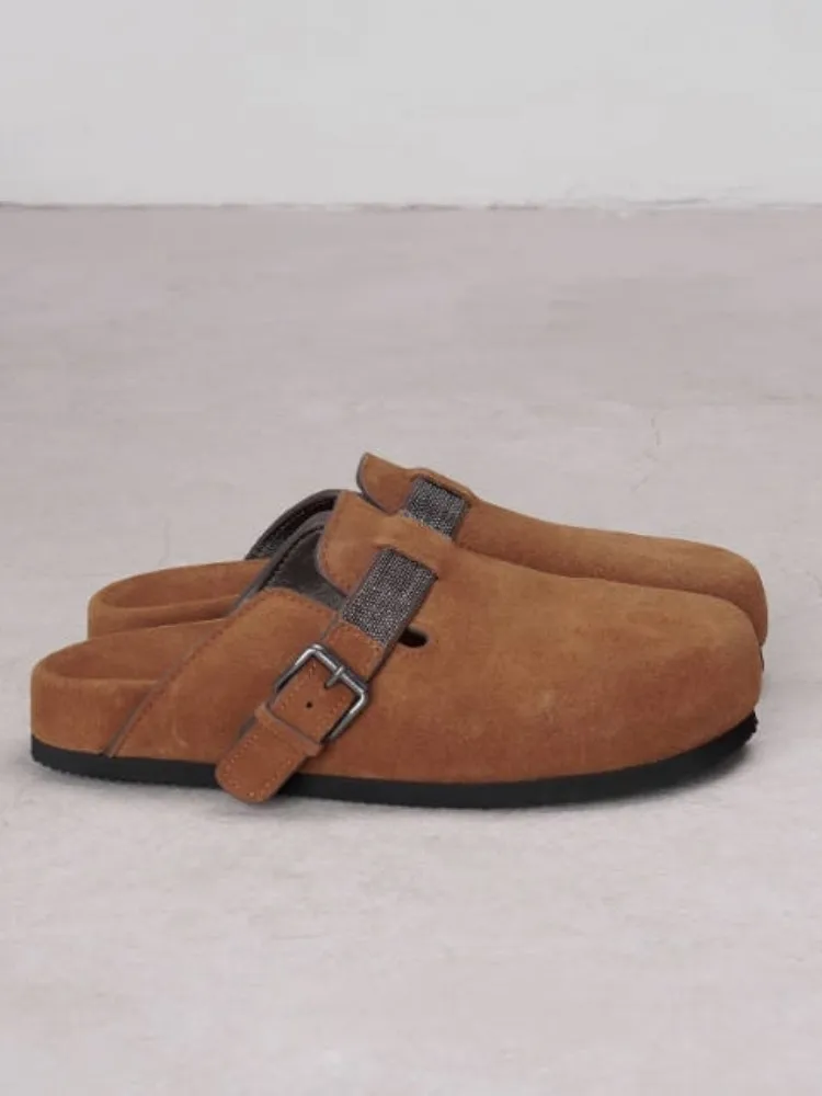 Womens Slippers Comfortable Fashion Footwear Cow Suede Daily Solid Color Buckle Strap Lady Shoes High Quality Handmade Hot Sale