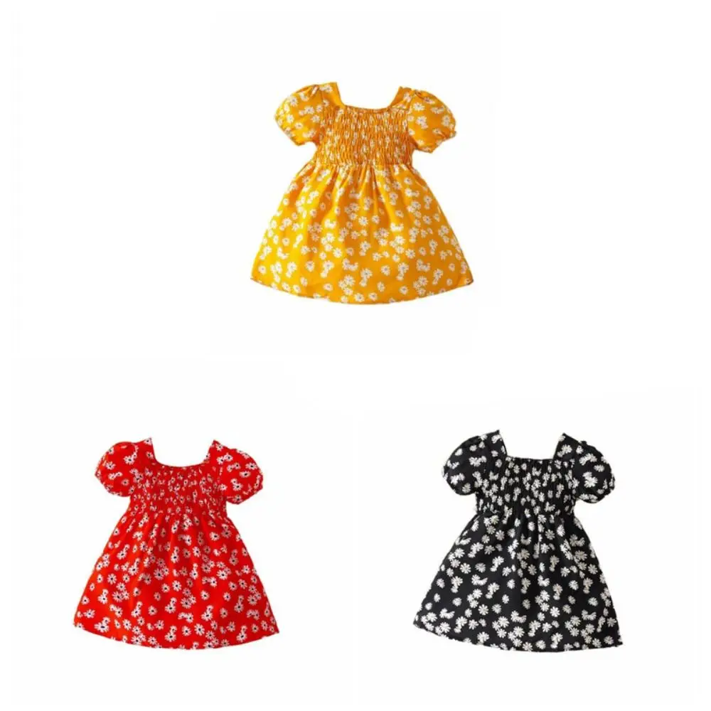 Robe de princesse à col carré pour petites filles, manches bouffantes, robe de fête d'été à fleurs, douce plage, vacances, robe d'anniversaire pour tout-petits