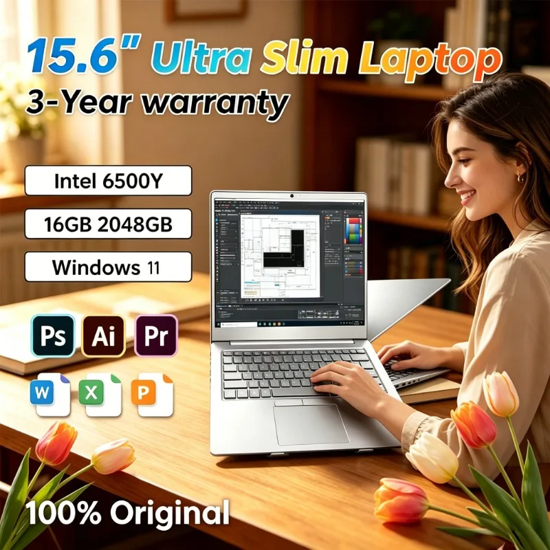 

15.6 Inch Sturdy Ultra Slim Laptop Intel 6500Y Dual Core 32GB DDR4 2TB SSD Multifunctional Business Notebook PC