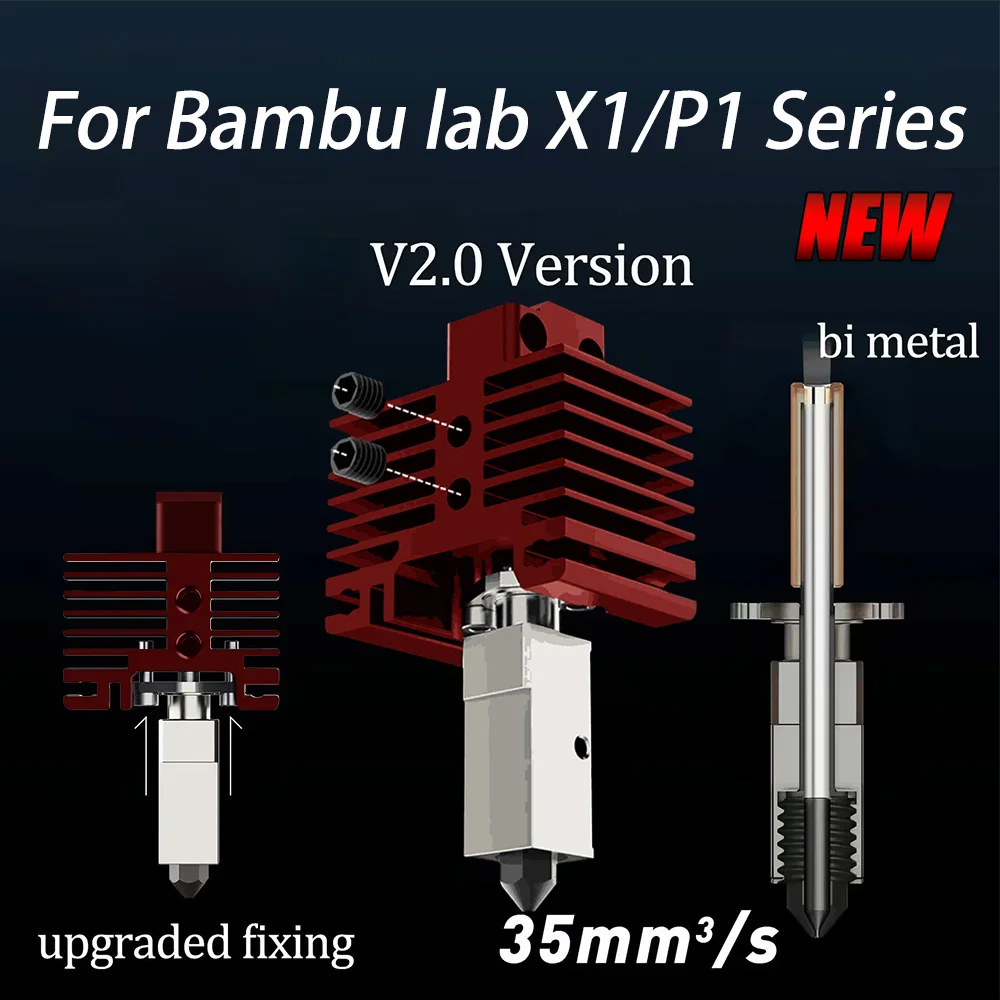 Upgrades V2 Hotend Kit For Bambu Lab P1P X1 P1S X1C Hot End Thermistor Bimetal Throat Bambulab Hardened Steel Nozzle Print Head