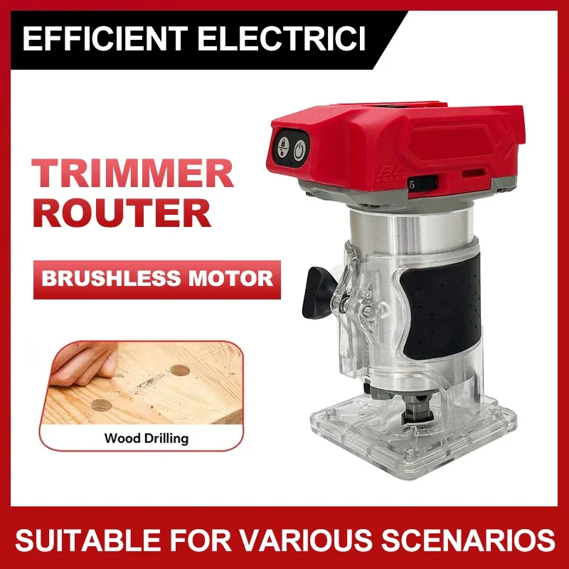 For Milwaukee Brushless Electric Trimmer 800W 30000RPM Cordless Compact Router 5-Speeds Woodworking Trimming Machine 18V Battery