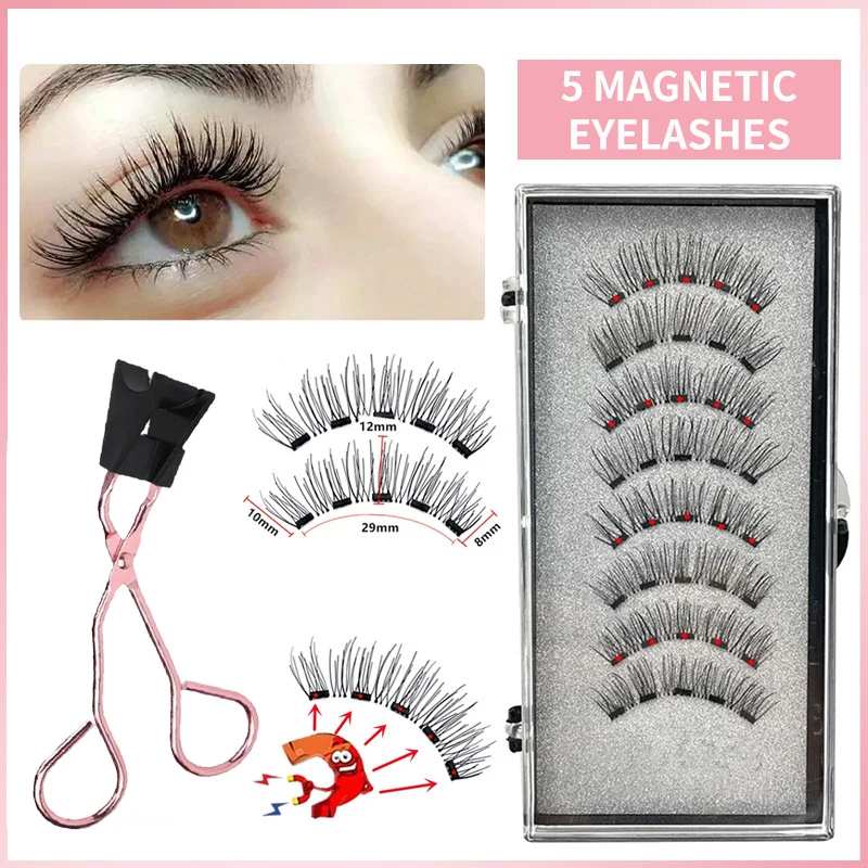 5 Magnetic Eyelashes 3D False Eyelashes Mink Eyelashes Makeup Eyelash Extension Tool Natural Thick Long Eyelashes