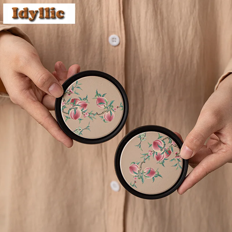 1pc Chinese Style Nine Peach Coasters Aesthetic Mug Plate For Coffee Cups Saucer Anti-scald Placemats Teacup Base Tea Set Gift
