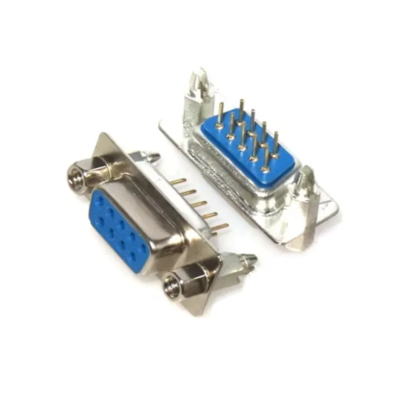 10Pcs Male/Female Blue Straight Pin DB9 D-sub PCB Mount RS232 Serial Port Connector Socket With Screw Nuts