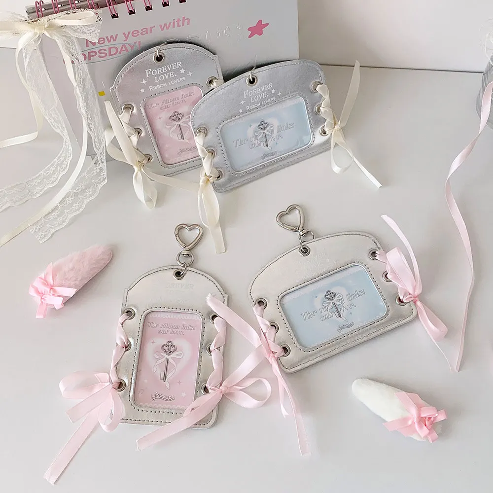 Girl's Ballet-Style DIY Ribbon Card Holder Student Silver Glossy Finish 3inch Idol Card Holder Backpack Pendant Card Holder