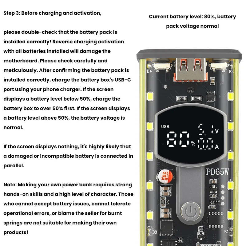 DIY Powerbank-Gehäuse PD65W Powerbank-Gehäuse 18650 LED-Bildschirm Transparente Batterie-Aufbewahrungsbox – Detail 3