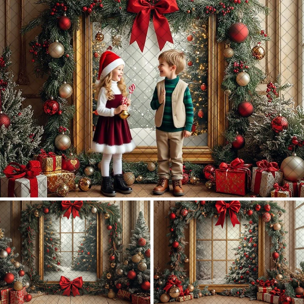 

Christmas Garland Window Photography Background Family Kids Xmas Room Decoration Backdrop Holiday Party Portrait Photo Studio