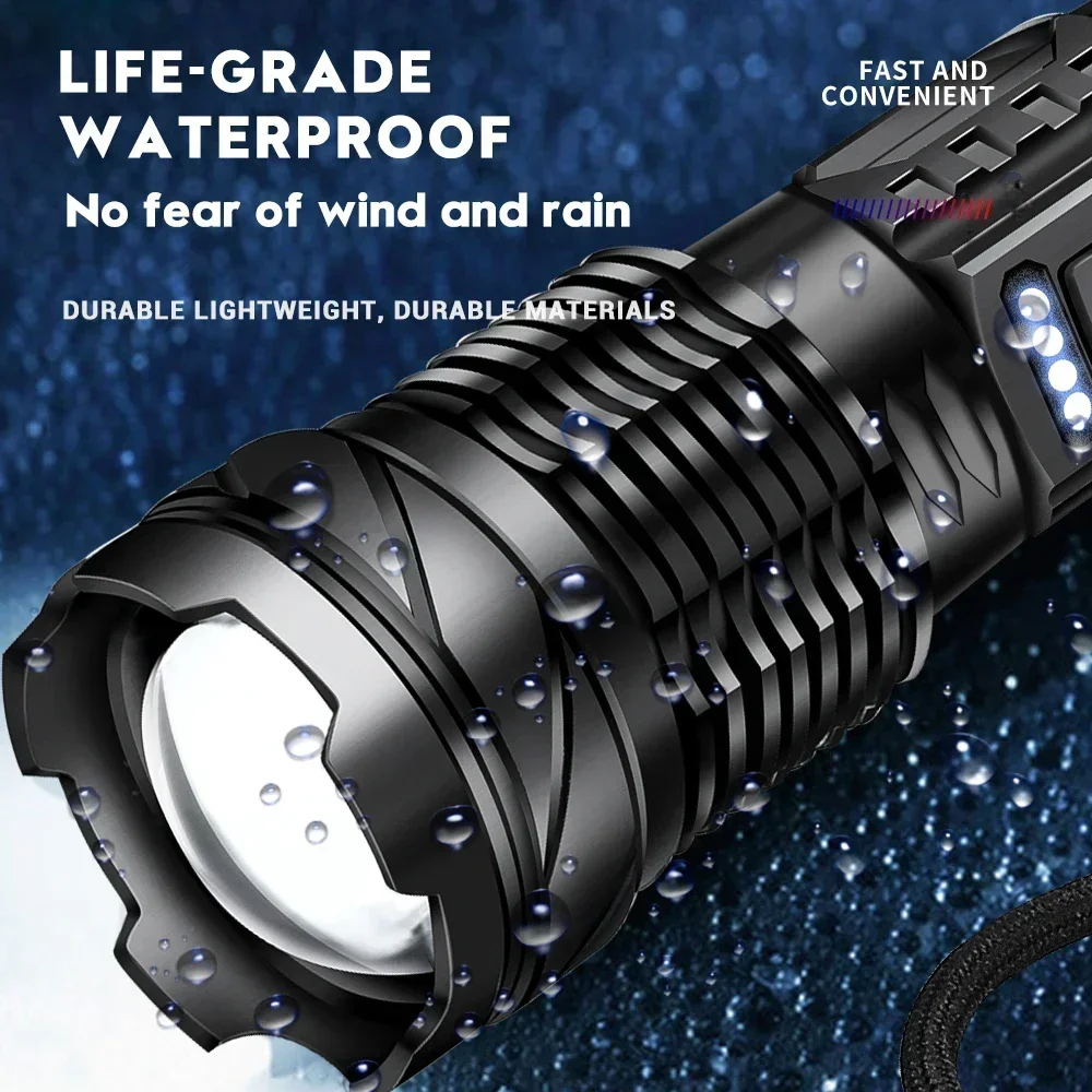 High Strong Power 24w Led Flashlights 50000000 Tactical Light Emergency Spotlights Telescopic With 18650 Built-in Battery