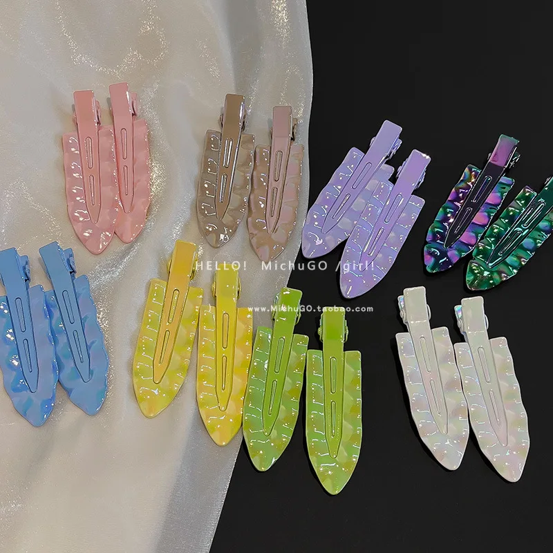 

2Pcs Y2K Dazzling Seamless Hairpin Metal Duckbill Clip Wavy Side Bangs Clip Hair Accessories No Bend Barrette Women Hair Tools