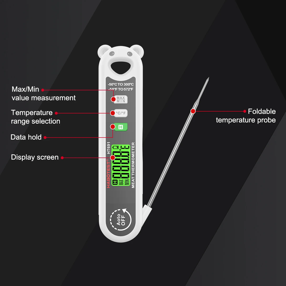 HABOTEST HT691 Instant Read Meat Thermometer for Grill and Cooking Kitchen Probe Thermometer for BBQ Grill Beef Deep Frying