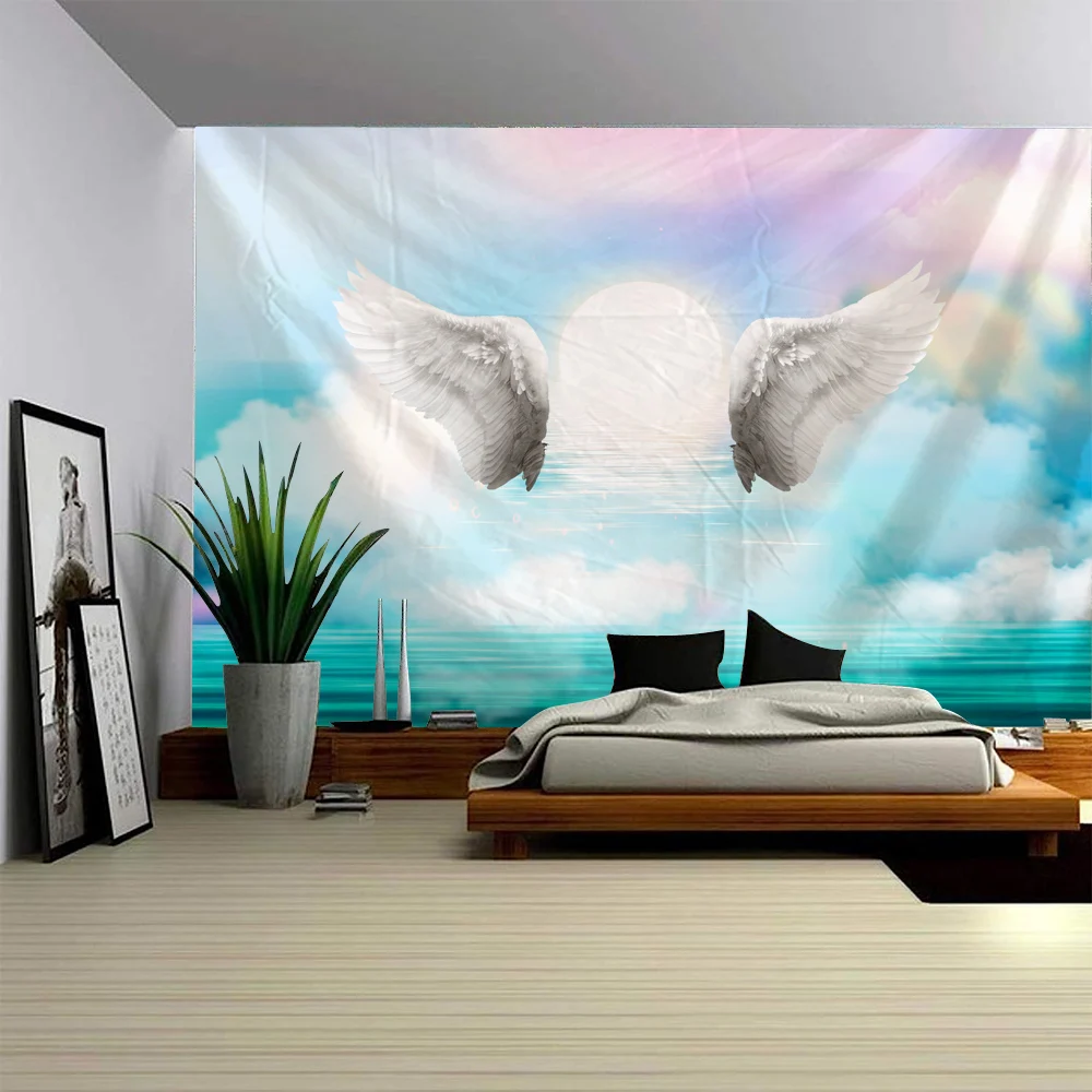 Pink Wing Dreamy Starry Sky Background Tapestry Mysterious Home Decoration Bedroom Fabric Mural Wall Poster