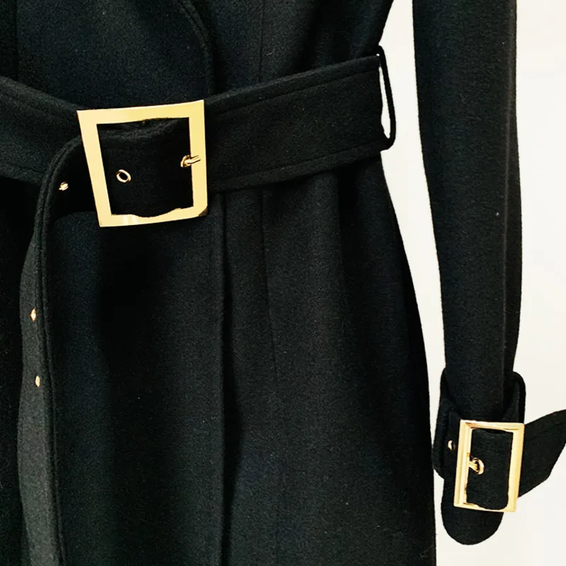 HKSH Herbst Winter Neue Frauen Langen Mantel drehen-unten Kragen Schärpen Taille Cinching Elegante Temperament Büro Dame Jacke HK11201