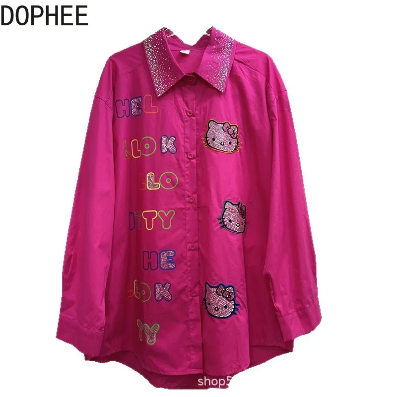 

Розовые женские блузки для снижения возраста, новые весенне-осенние свободные кардиганы, топ, универсальные женские рубашки средней длины с героями мультфильмов, горячие бурения