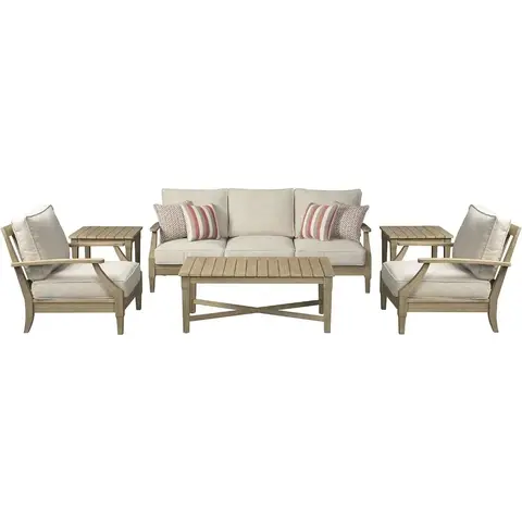 A Clare View Outdoor Eucalyptus Wood Single Cushioned Lounge Chair, Beige