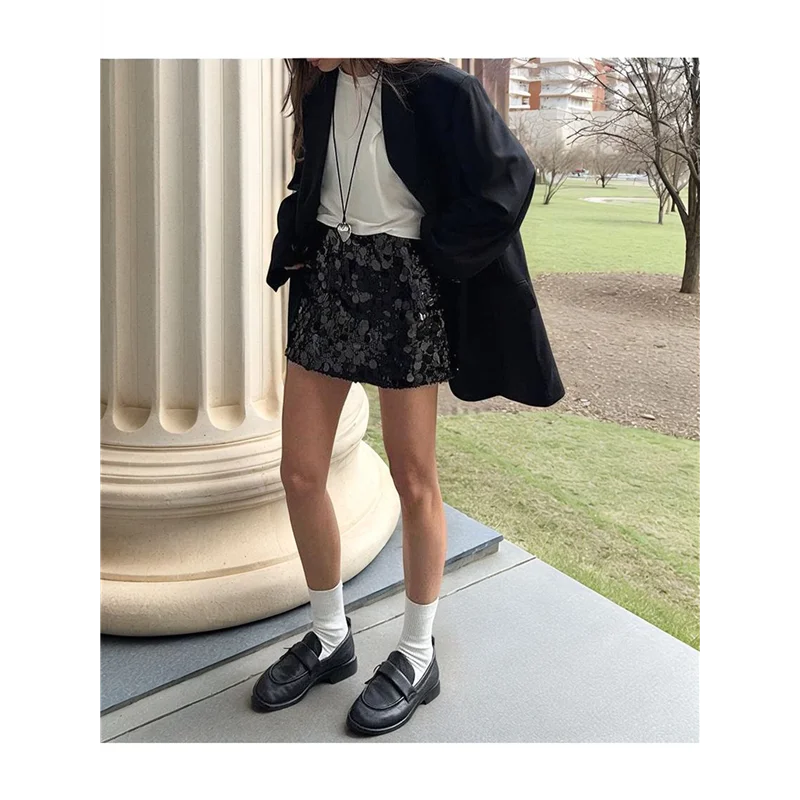 NEU-Mini-Paillettenrock für Damen, dehnbar, Bleistift, figurbetont, für Ausgehen, Party, Club, glitzernde Röcke