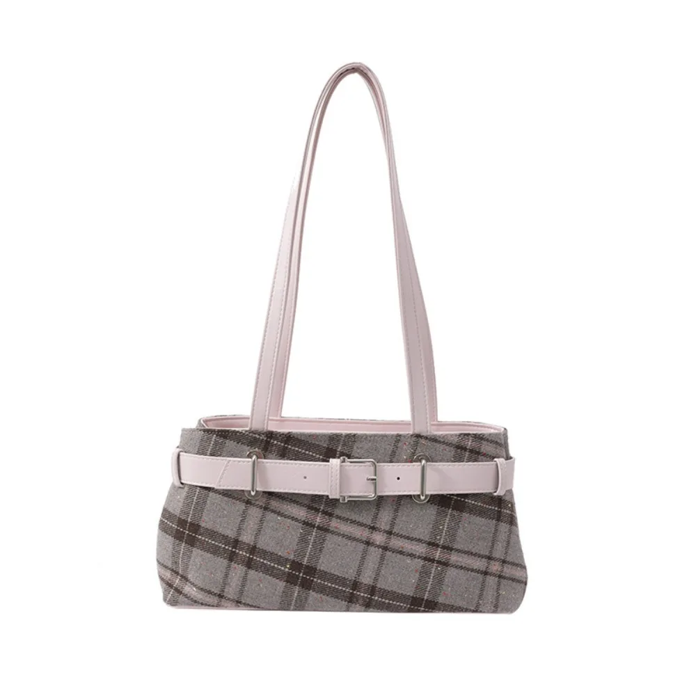 

New Handbag Boho Shoulder Bag Bell Pendant Plaid Underarm Bag Lightweight Tote Bag Women