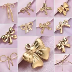 Shiny 6pcs/lot Stainless Steel Charms Bow Knot Pendants DIY Jewelry Findings Supplies for Earring Necklace Keychain Wholesale