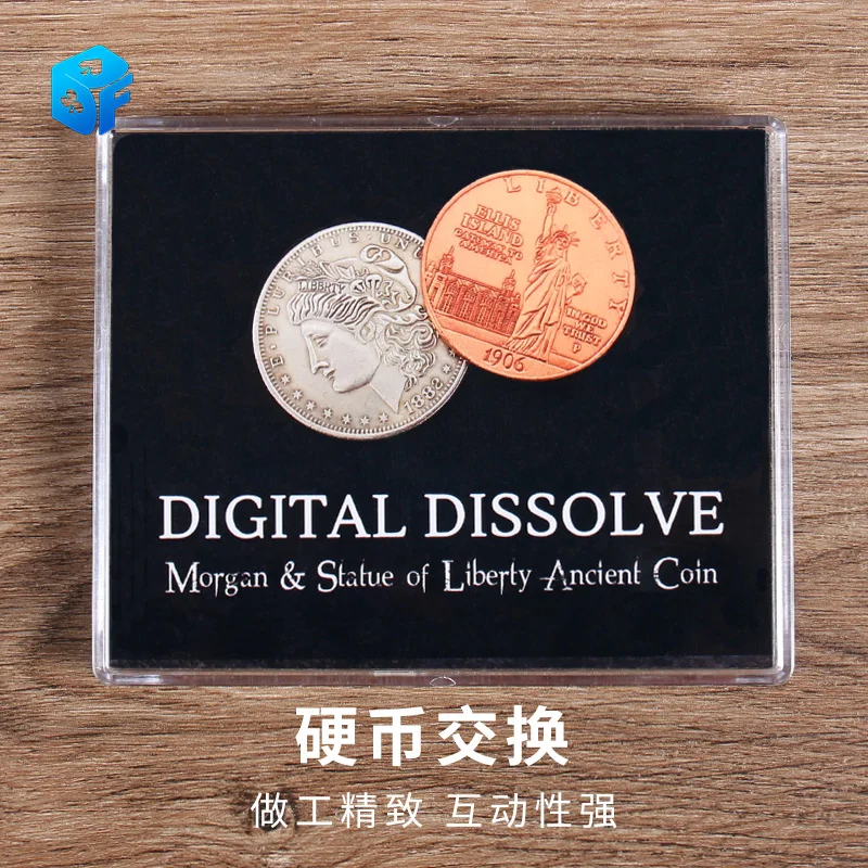 Magic coin Exchange White Transform Coin Morgan Liberty Digital Dissolve Close-up