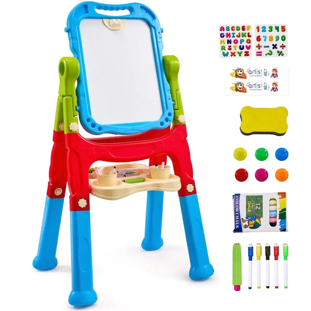 

2-in-1 Kids Art Easel Double-Sided Magnetic Whiteboard Chalkboard Rotating Creative Learning Toy for Kids