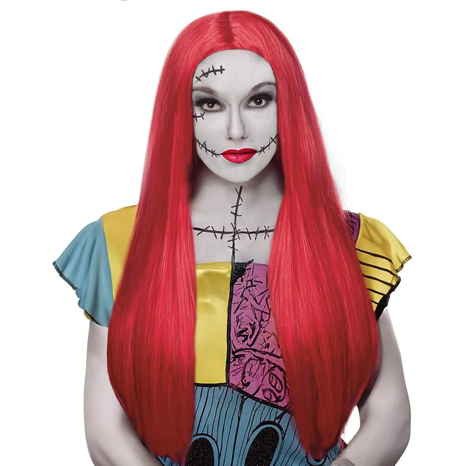 

Красные парики для женщин, 26-дюймовые длинные прямые красные парики из волос, средняя часть, синтетические парики для косплея на Хэллоуин