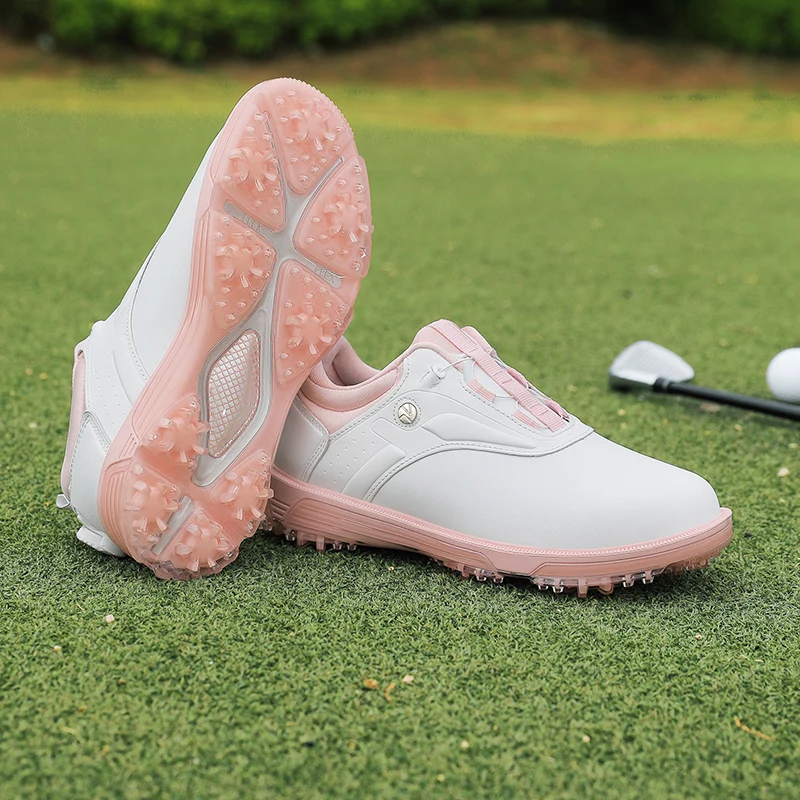 

Женские туфли для гольфа, кроссовки розового цвета, удобная амортизирующая поворотная пряжка, водонепроницаемая противоскользящая уличная спортивная обувь для гольфа X13