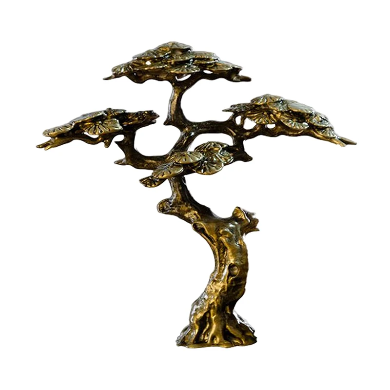 Mini Welcome Pine Miniature Figurine Copper Small Faux Tree Decor for Bonsai Tree Statues Miniature Landscape Decorations