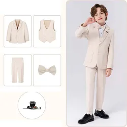 Flower Boys Beige Piano Party Dress Prince Kids Graduation Ceremony Photograph Suit Gentle Child Host Performance Dance Costume