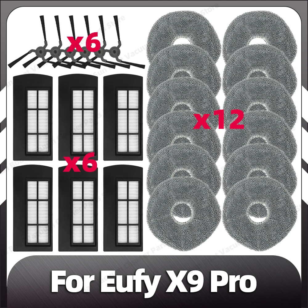 Compatible for Eufy X9 Pro Replacement Side Brush HEPA Filter Mop Pads Spare Parts Accessories