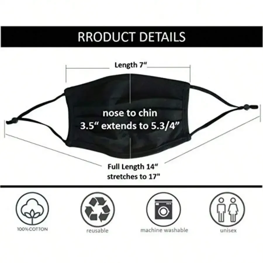 

Unisex Reusable Washable Cotton Pleated Face Mask With Adjustable Ear Loops And Nose Wire Black