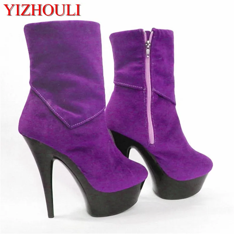 

New Arrived 6 Colours Sexy 15cm Ultra Thin High Heels Boots Plus Big Size Soft Leather Ankle dance shoes