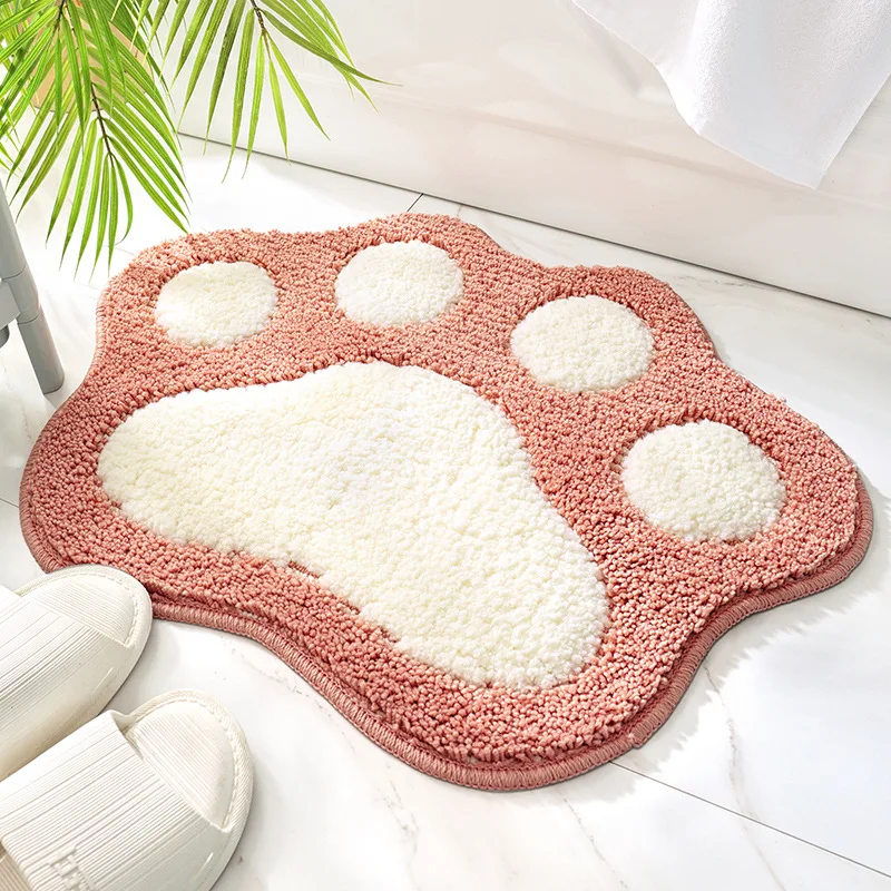 Pink Cartoon Cat Foot Shape Bath Mat Bathroom Door Absorbent  Mat Anti-slip Microfiber Bathroom Rug Machine Washable Bath Carpet