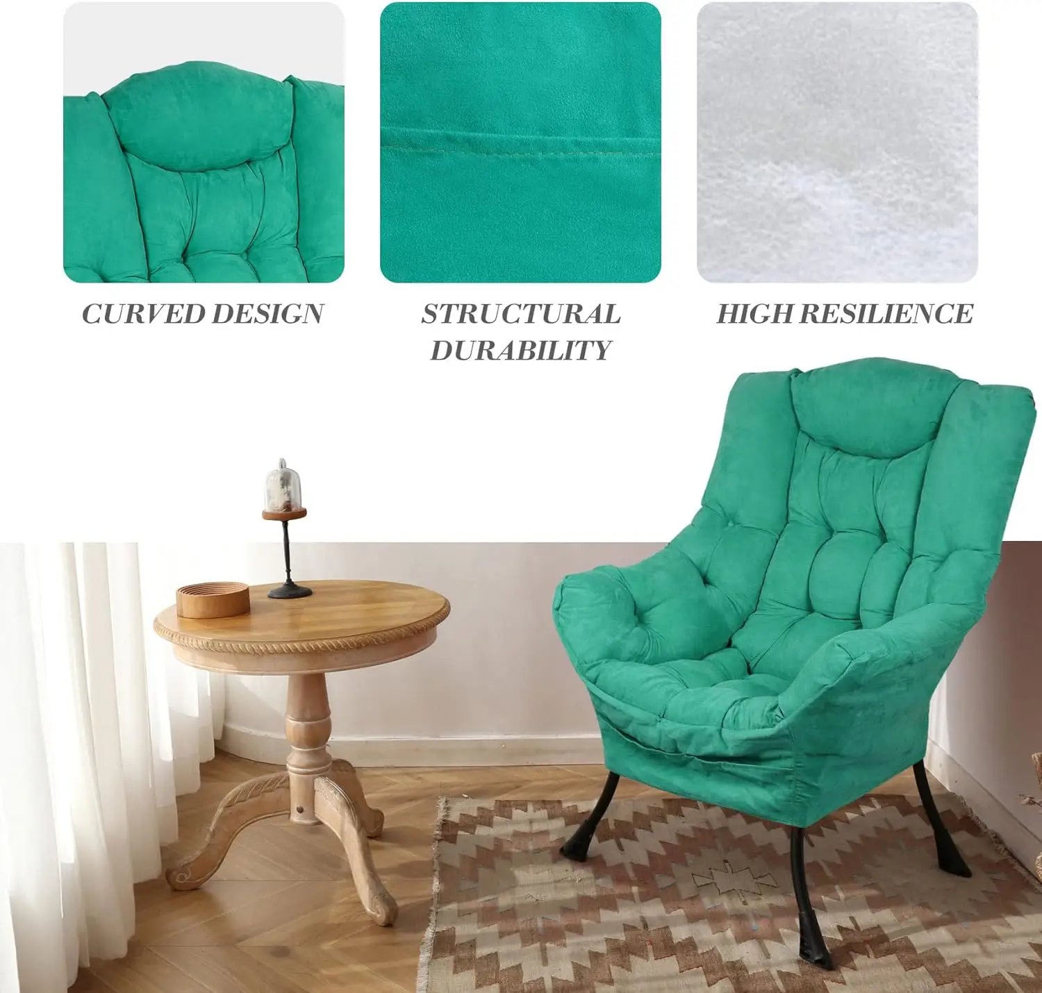 Modern Soft Accent Chair Living Room Upholstered Single Armchair High Back Lazy Sofa (Teal)