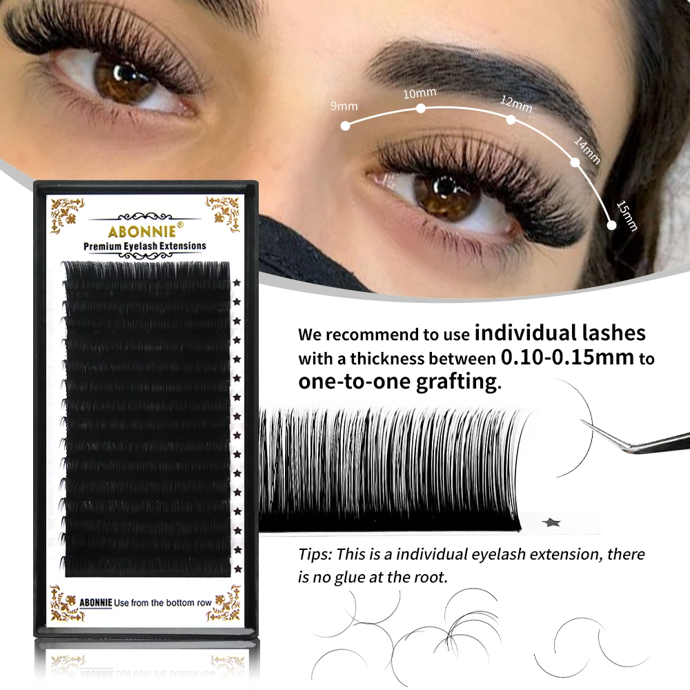 Abonnie Eyelashes Extension Silk Soft Professionals Individual Eyelash Extensions 16 Lines/Tray C/D Curl False Lashes Classic