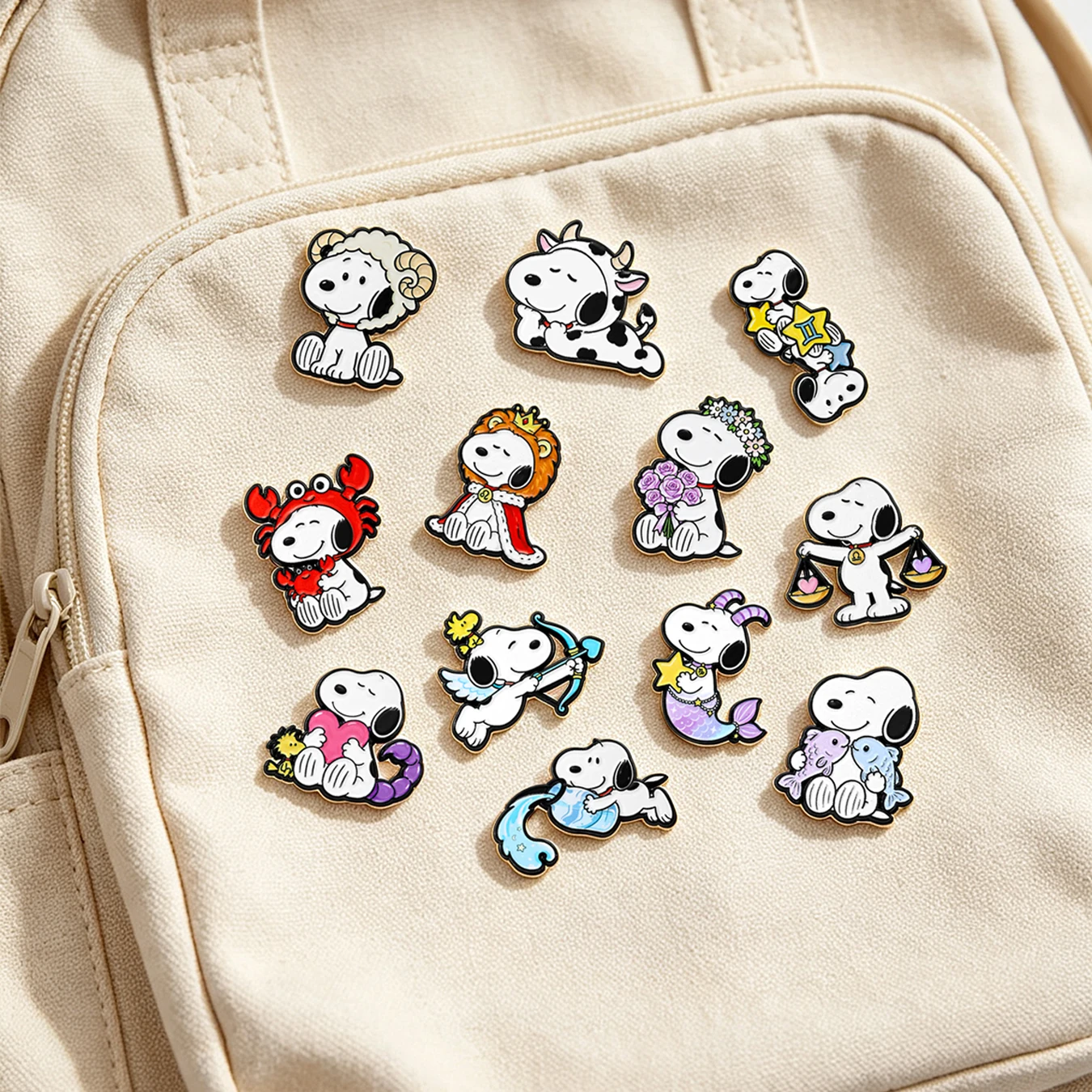 12pcs Cartoon Constellation Dog Enamel Pins Cute Zodiac Animal Metal Brooch Lapel Badges Backpack Clothes Jewelry Collection