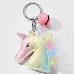 Unicorn Keychain Charm Rainbow Leather Animal Pendant Bell Cartoon Car Key Chain Accessory for Kids Girls Birthday Gift