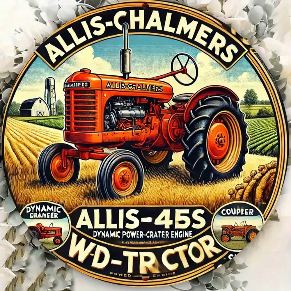 Letrero de Pared Metálico Vintage con Diseño de Tractor WD45 - Decoración Retro 2D Redonda y Plana de 8x8 Pulgadas para Hogar, Cafetería, Bar, Garaje