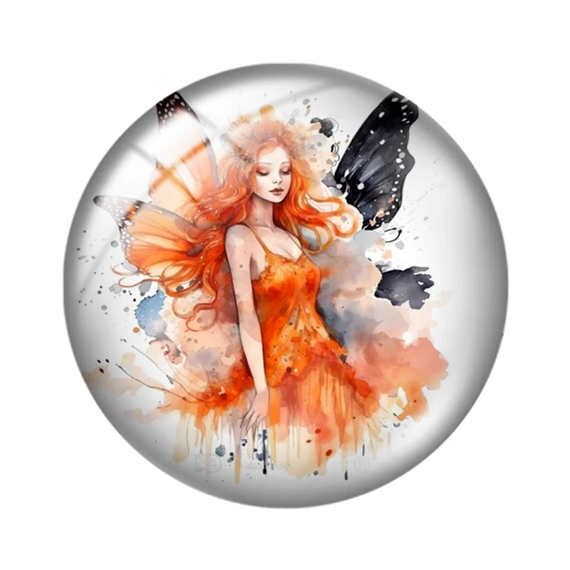 Ethereal Fairies Watercolor 10pcs mixed 12mm/18mm/20mm/25mm Round photo glass cabochon demo flat back Makingfindings for jewelry