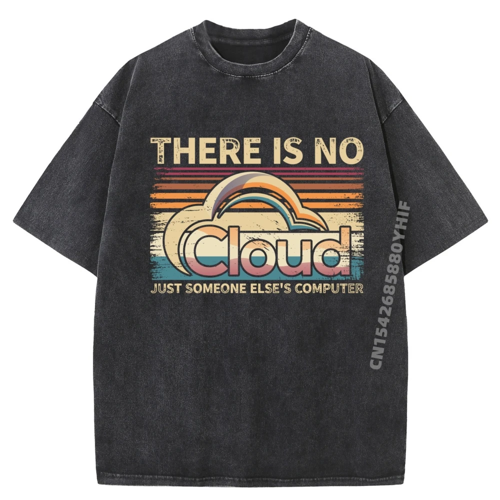 

Tech There Is No Cloud Graphic T-shirts For Men Luxury Designer Mens Printed Tee-Shirts Retro Washed Clothes