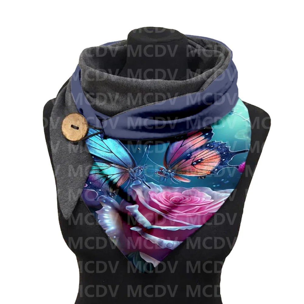 Butterfly 3D Printed Warm Fleece Casual Scarf And Shawl for Women Warm and comfortable Scarf