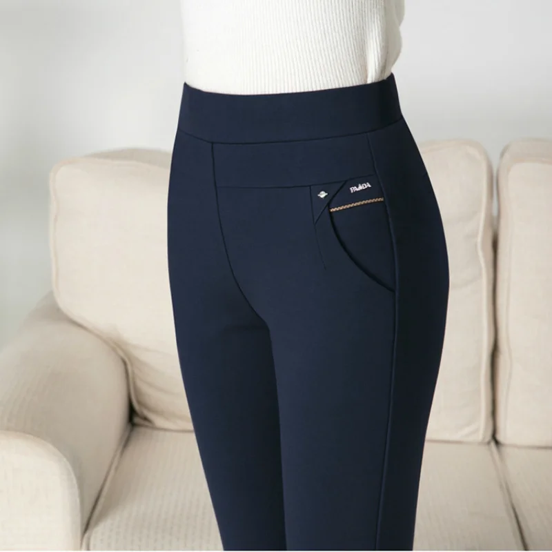 Women Straight Pants 2022 New Spring Autumn High Waist Pocket Trousers Pantalon  6XL Slim Casual Office Women's Pants