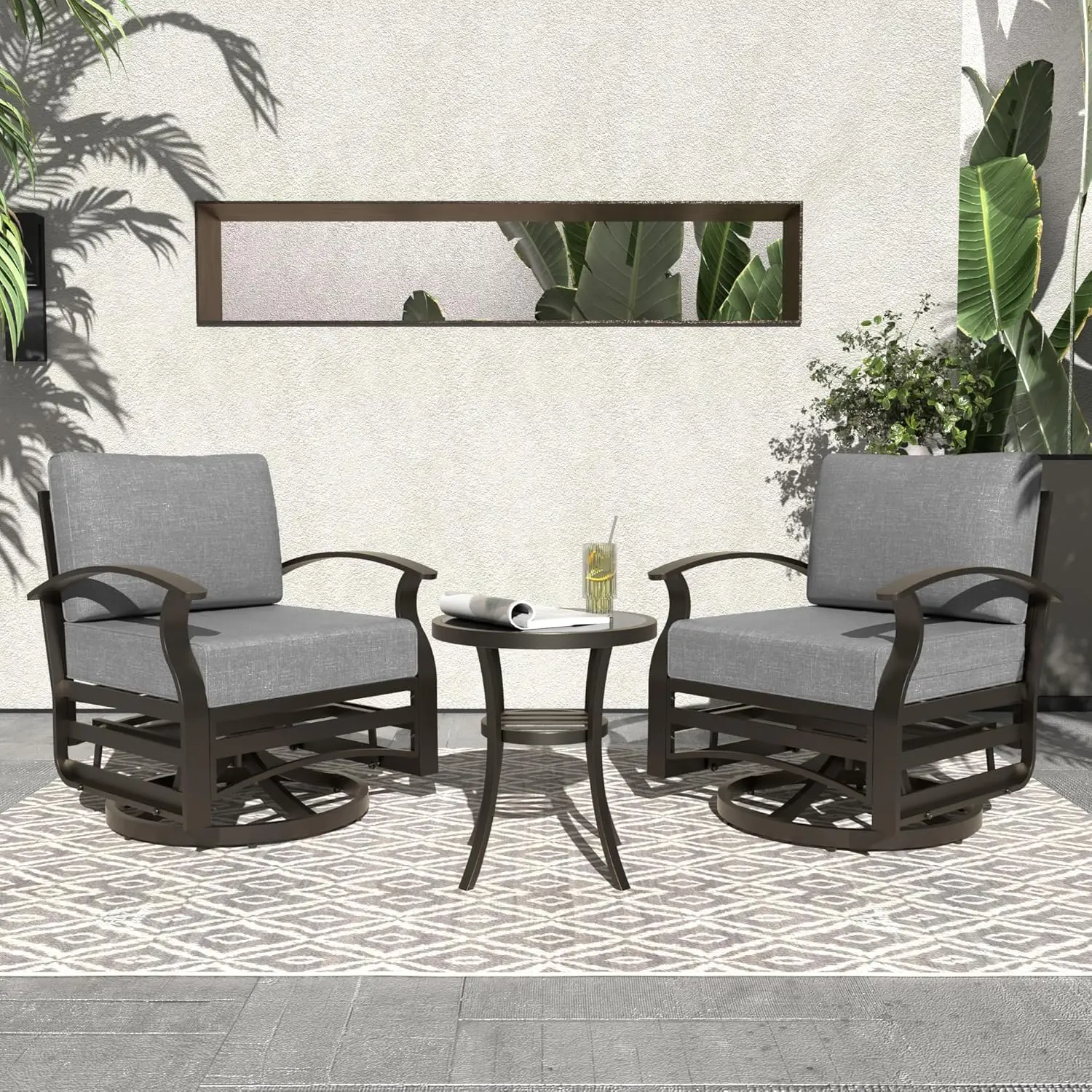 3 Piece Outdoor Swivel Chair,Aluminum Swivel Rocker Patio Chairs