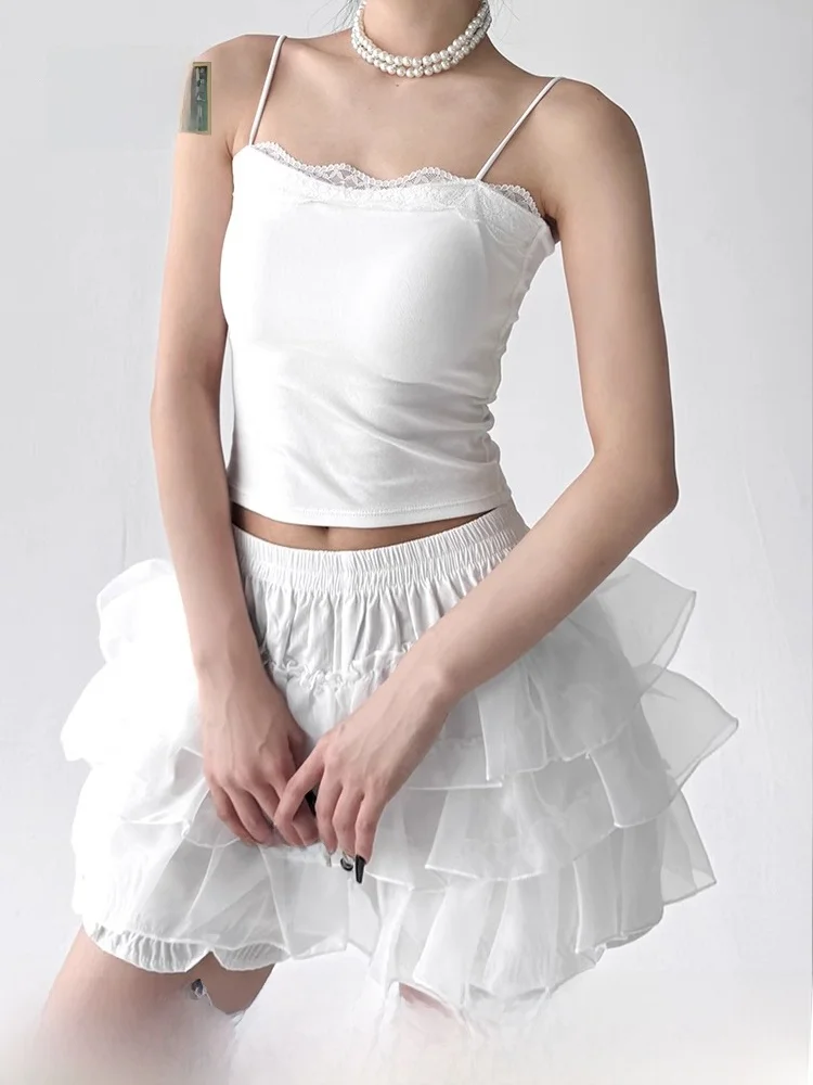 

Women's Lace Trim ter Vest Summer New Sle with Chest Pad Inner And Outer Wear Sexy Ba Boting ort Length Color