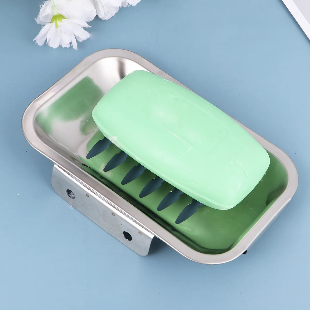 

Stainless Steel Dish Wall Mounted Soap Basket Holder Crimped Edge Double Screw Stable Hollow Design Water Drainage
