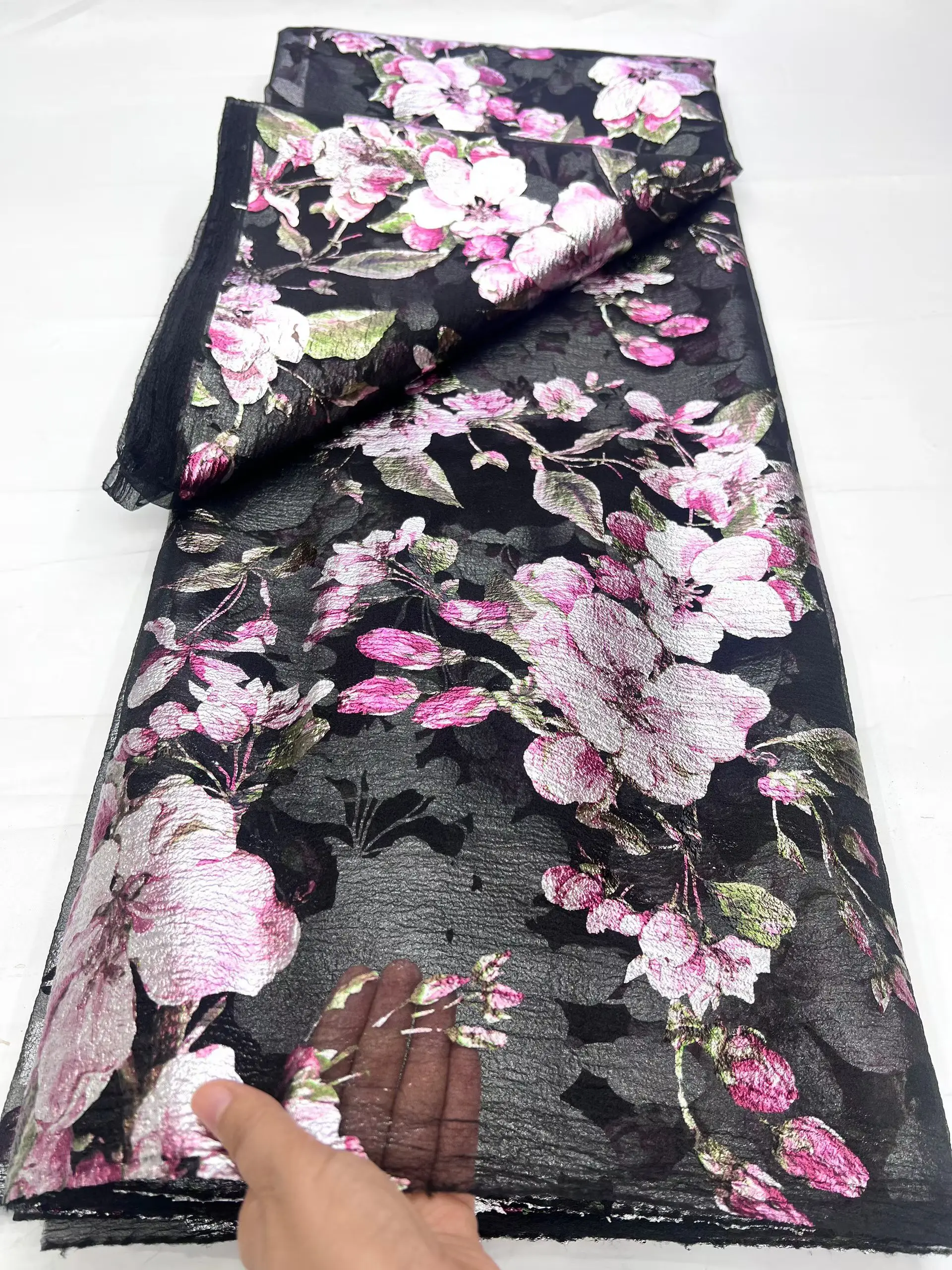 

New Arrival Beauty Colorful Brocade Jacquard African Lace Fabric 2026 Damask Organza French Lace Fabric For Party Dress KHD26113