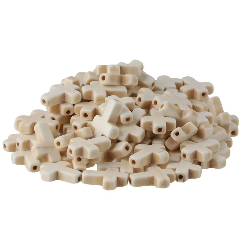 

100Pcs Accessories 0.6inch White Turquoise Cross Beads White Mini Synthetic Stone Bead Charm Cross Beads Dangle for Necklace